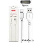 Cable Charger-Data Type-C USB 2.1A 2m XO NB103 White