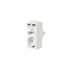 Heitech Double Socket Adaptor With 2 Usb Charging Connections