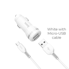 Charger Adapter Car + Cable Hoco Z27m 2.4Α Dual Usb White